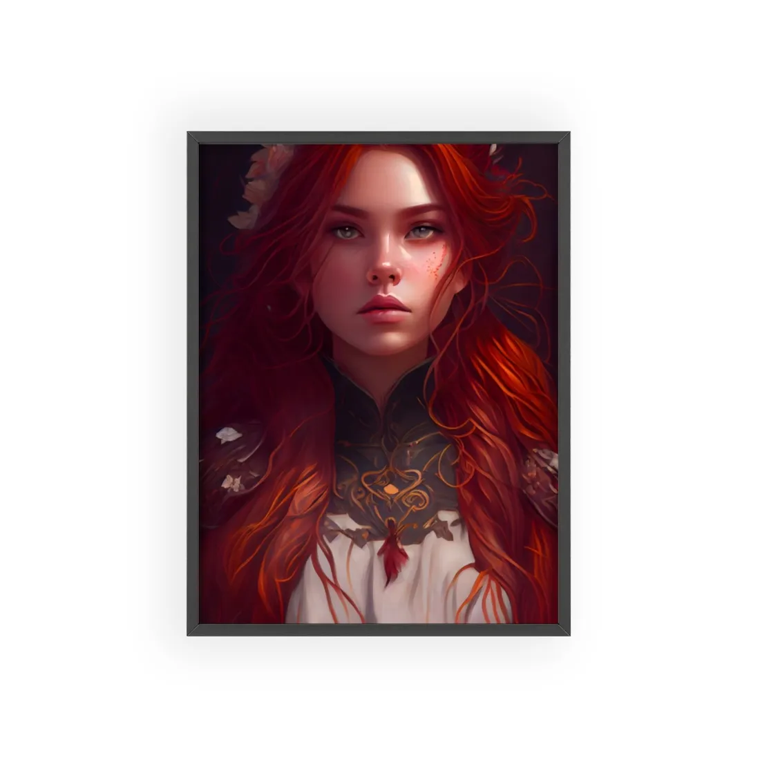 Redhead Portrait in Elegant Dress - Framed Poster