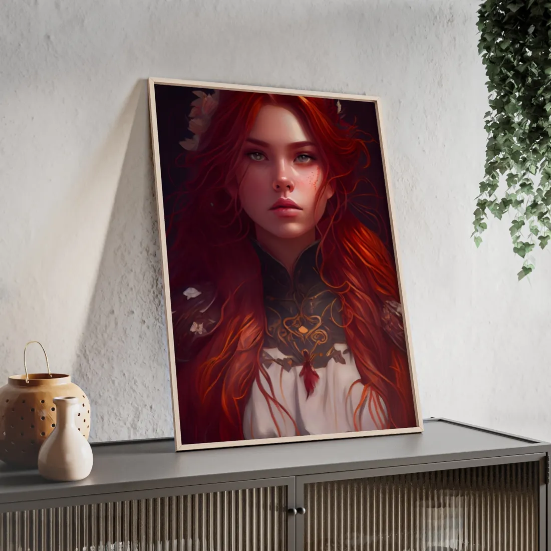 Redhead Portrait in Elegant Dress - Framed Poster