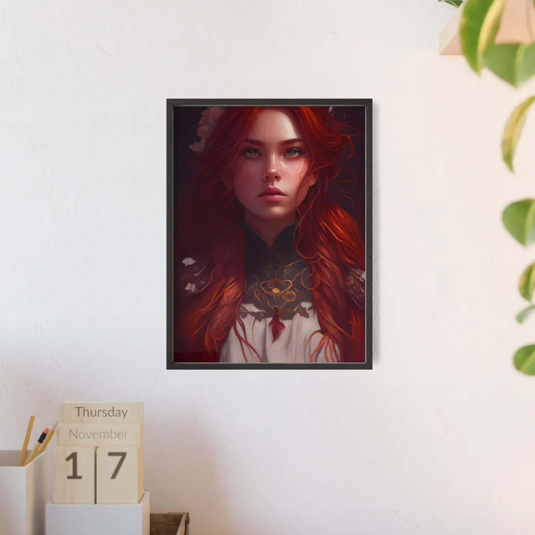 Redhead Portrait in Elegant Dress - Framed Poster