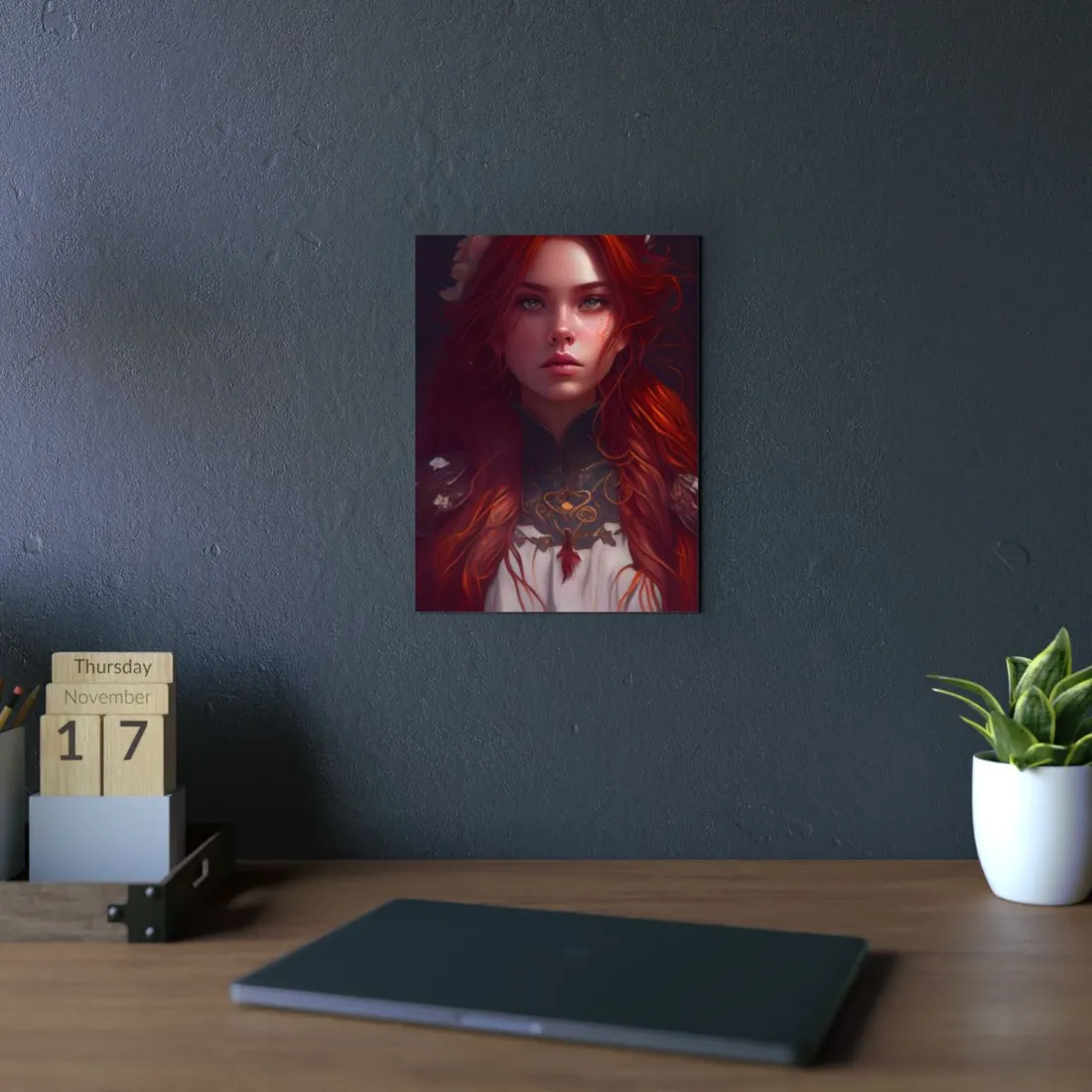 Redhead Portrait in Elegant Dress - Metal Poster