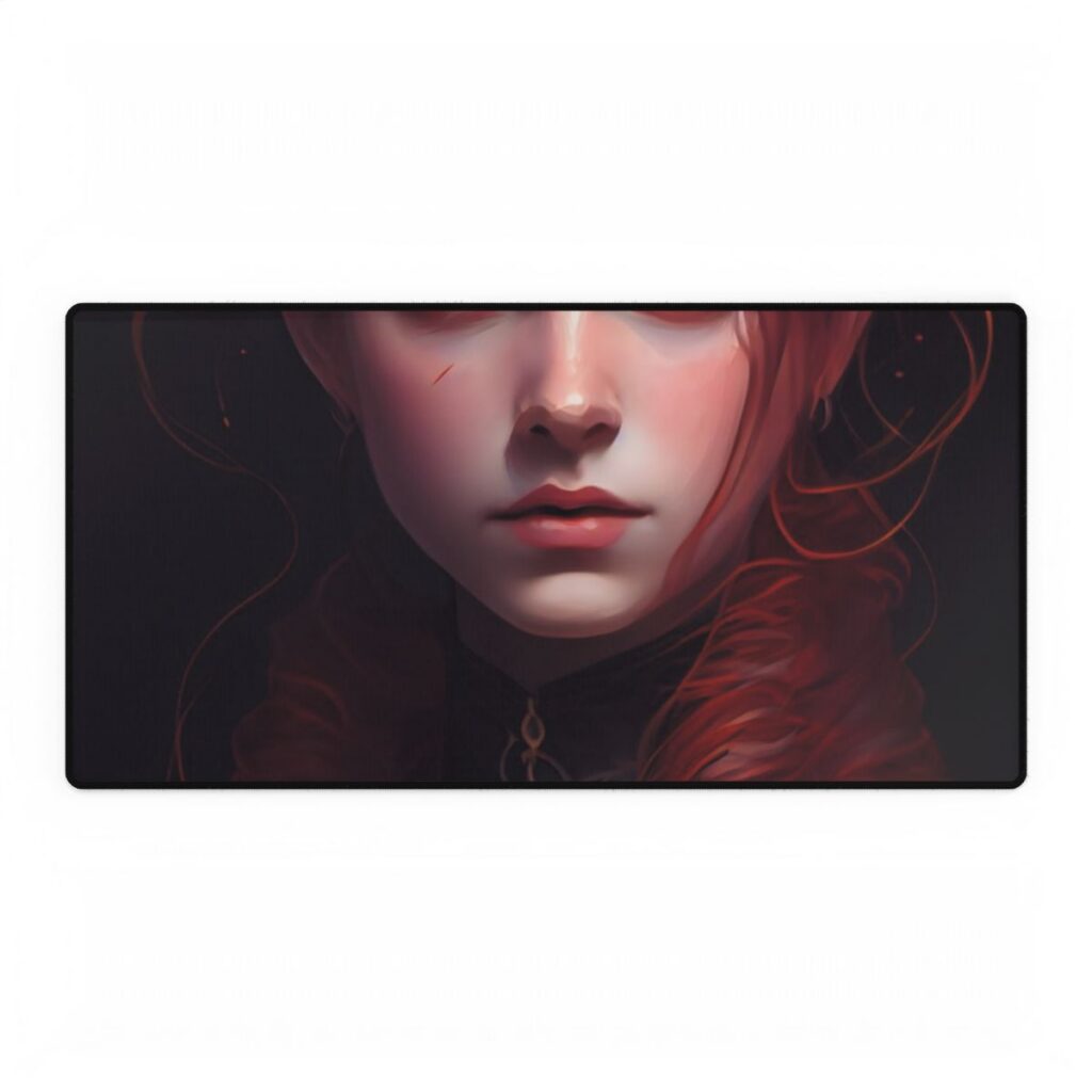 Redhead Portrait: Vibrant Dress Artwork - Desk Mat