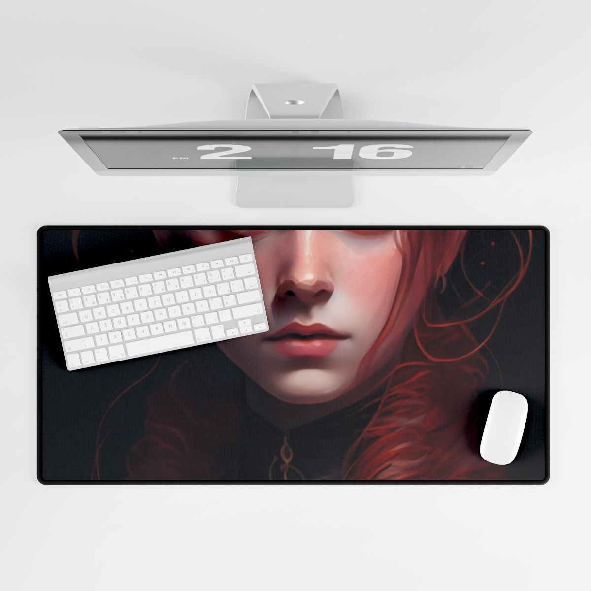 Redhead Portrait: Vibrant Dress Artwork - Desk Mat