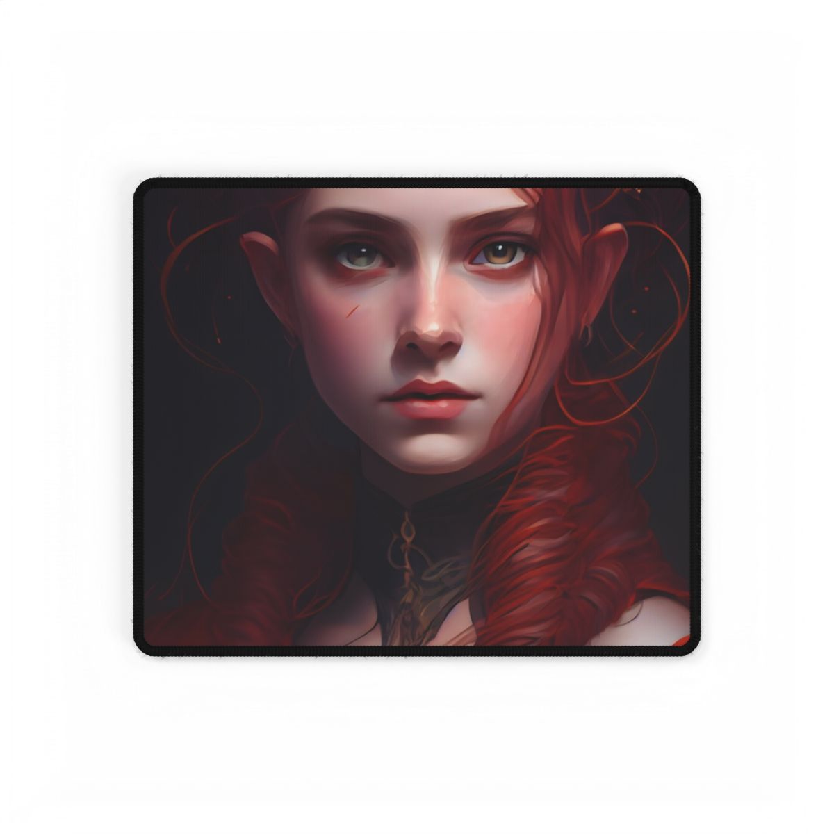 Redhead Portrait: Vibrant Dress Artwork - Desk Mat
