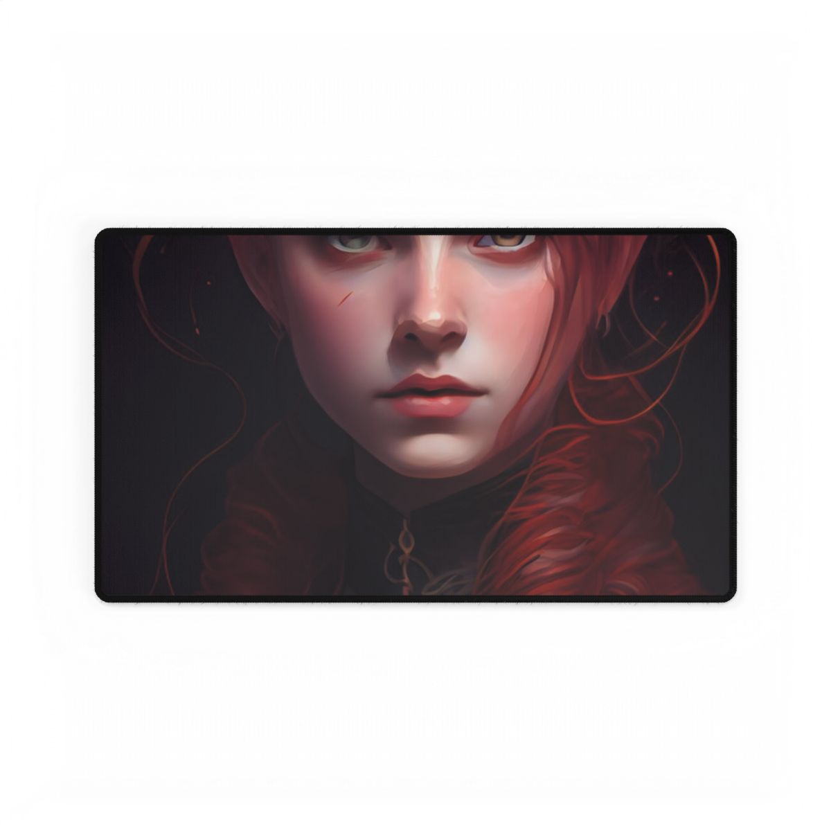 Redhead Portrait: Vibrant Dress Artwork - Desk Mat