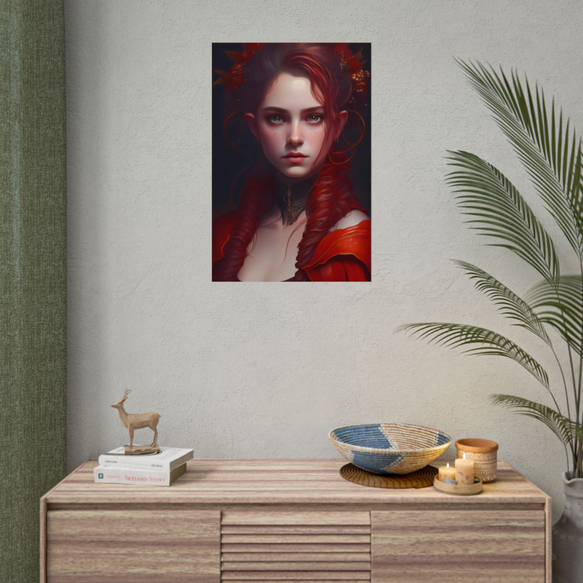 Redhead Portrait: Vibrant Dress Artwork - Poster
