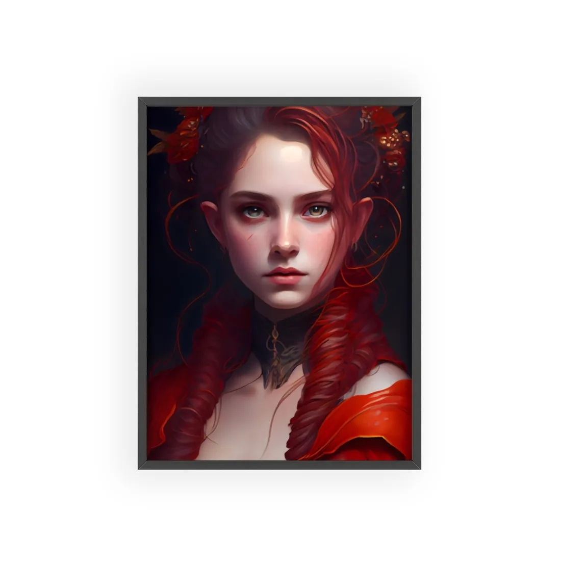Redhead Portrait: Vibrant Dress - Framed Poster
