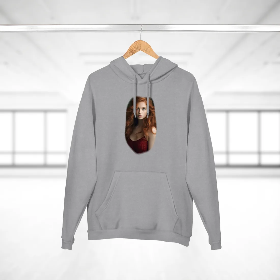 Redhead Woman: Dynamic Portrait Hoodie - Hoodie (Heather Grey)