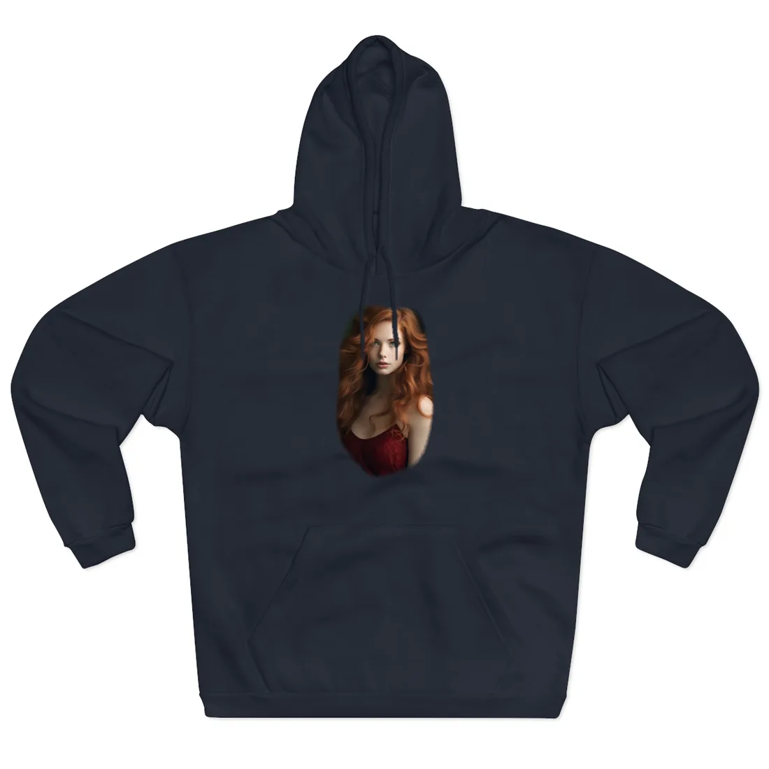 Redhead Woman: Dynamic Portrait Hoodie - Hoodie (Navy)