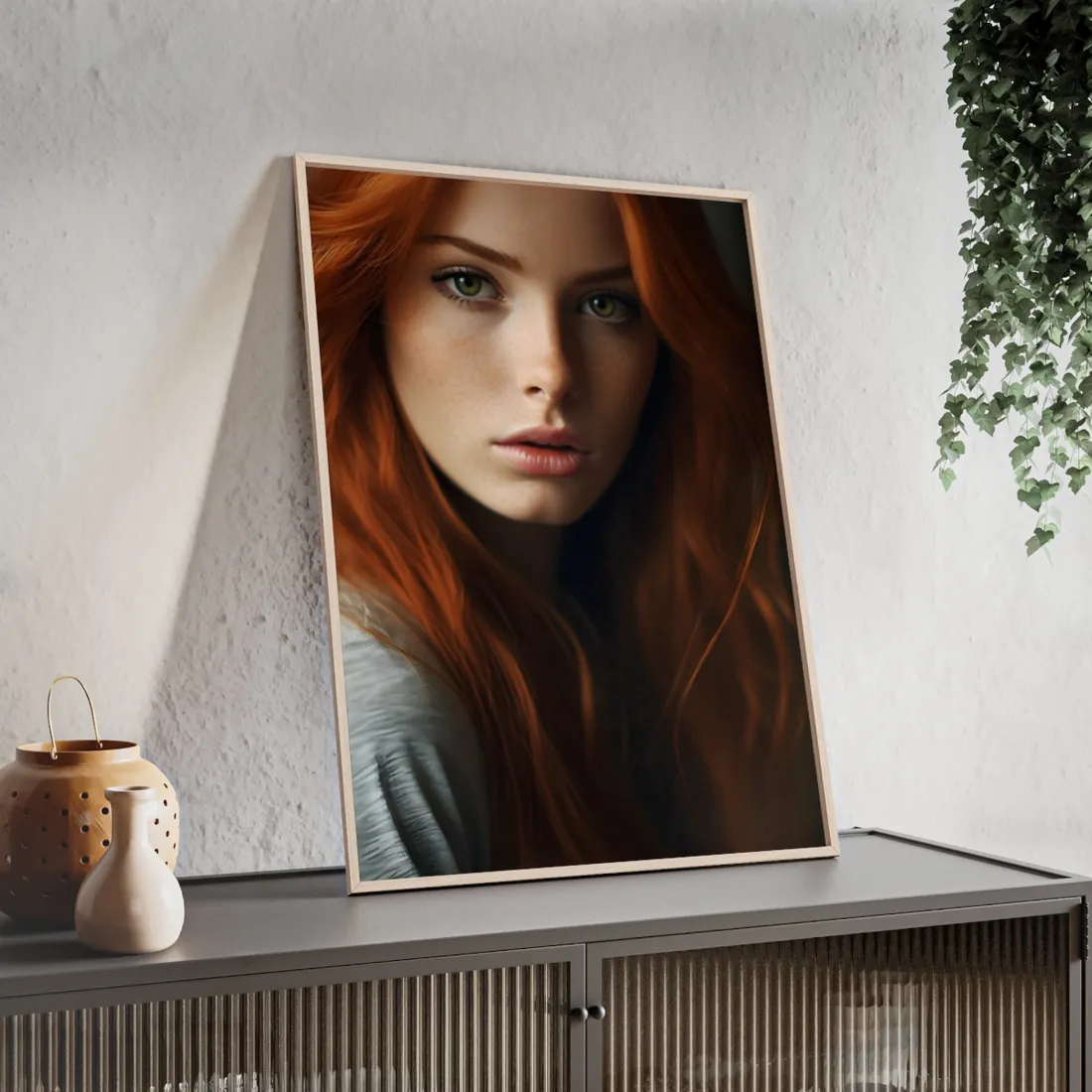 Redhead Woman in Nature: Candid Photo - Framed Poster