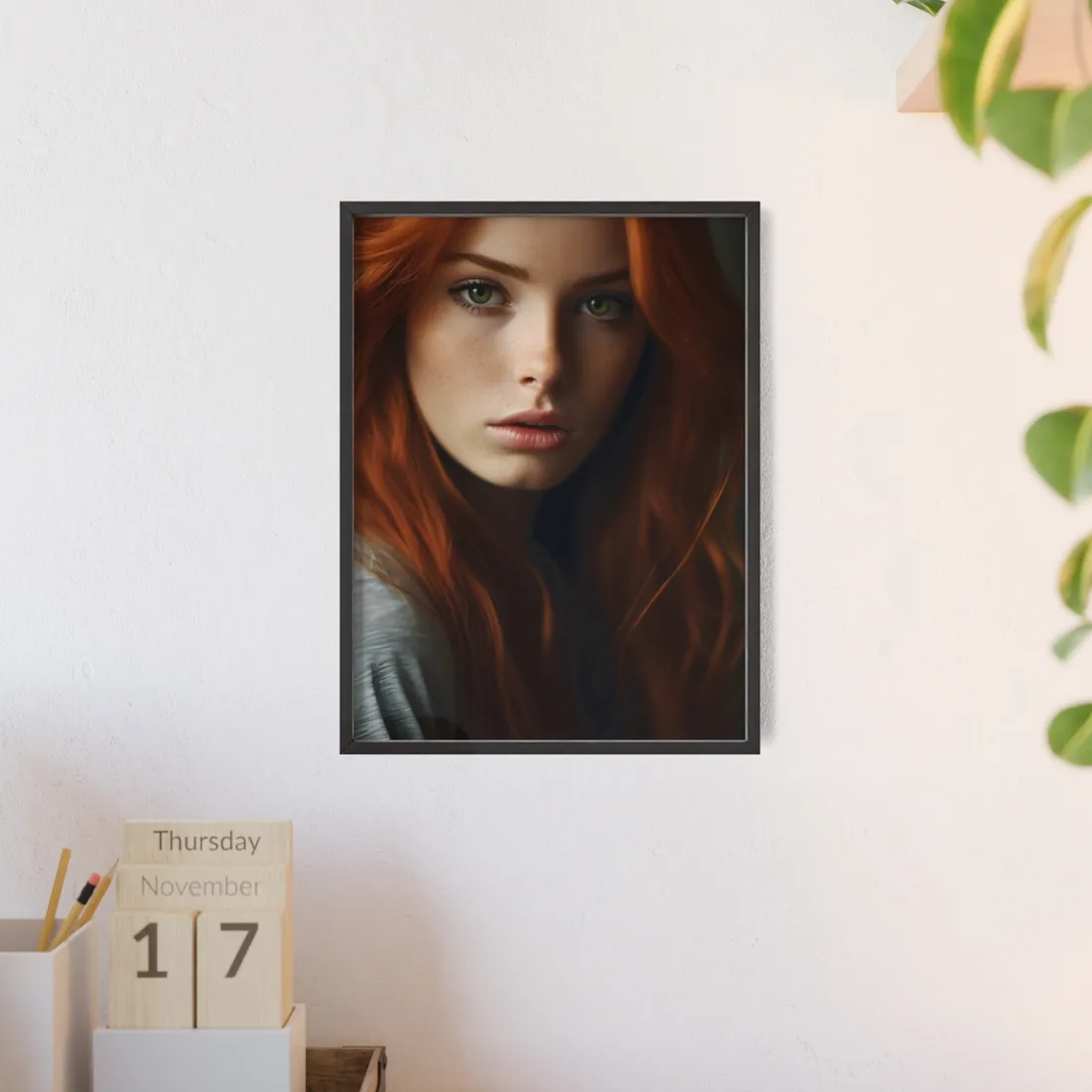 Redhead Woman in Nature: Candid Photo - Framed Poster