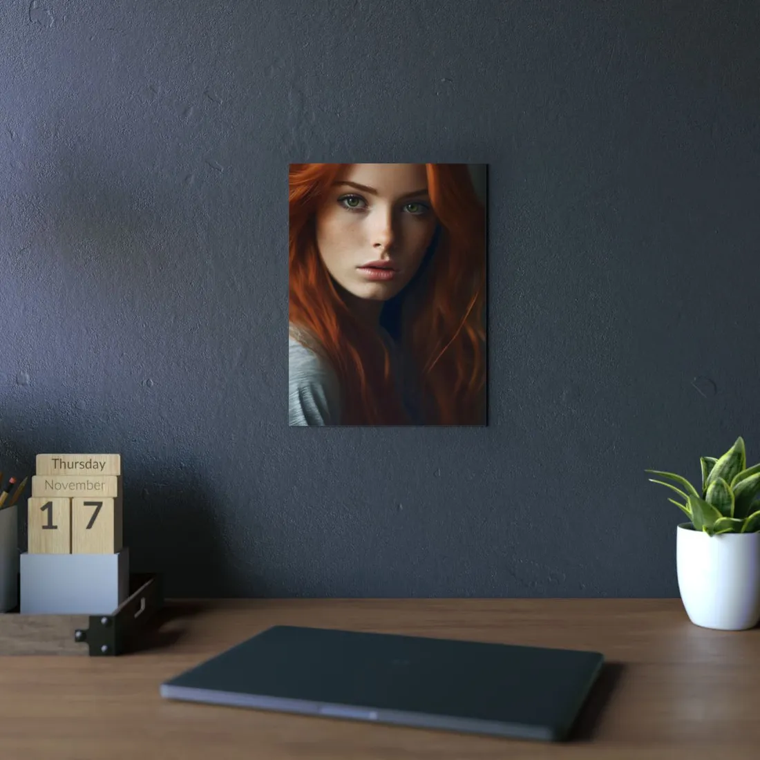 Redhead Woman in Nature: Candid Photo - Metal Poster