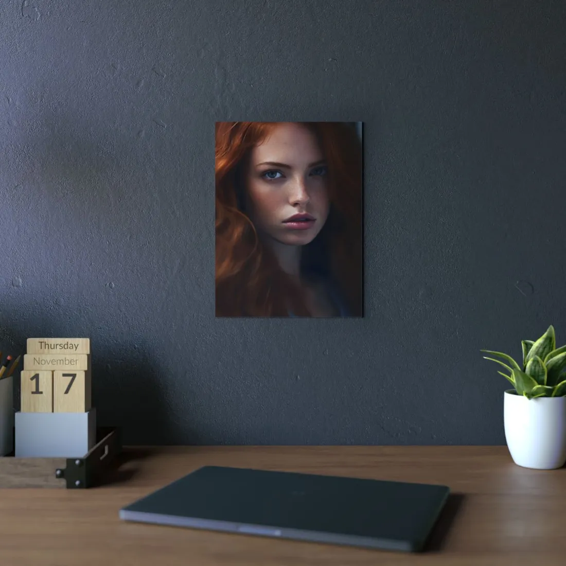 Redhead Woman: Natural Close-Up Portrait - Metal Poster