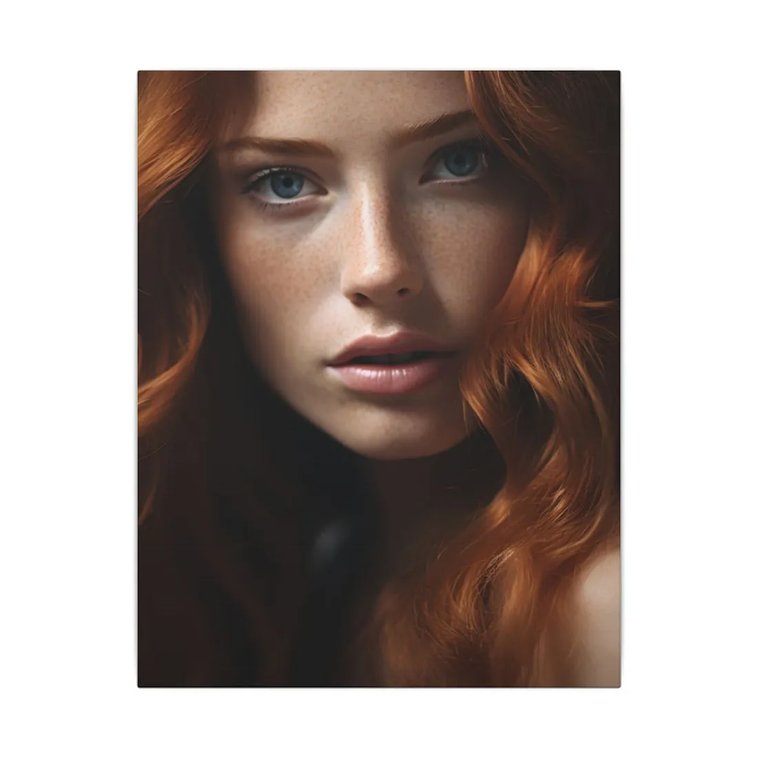 Redhead Woman Portrait: Fair Skin and Dark Hair - Canvas