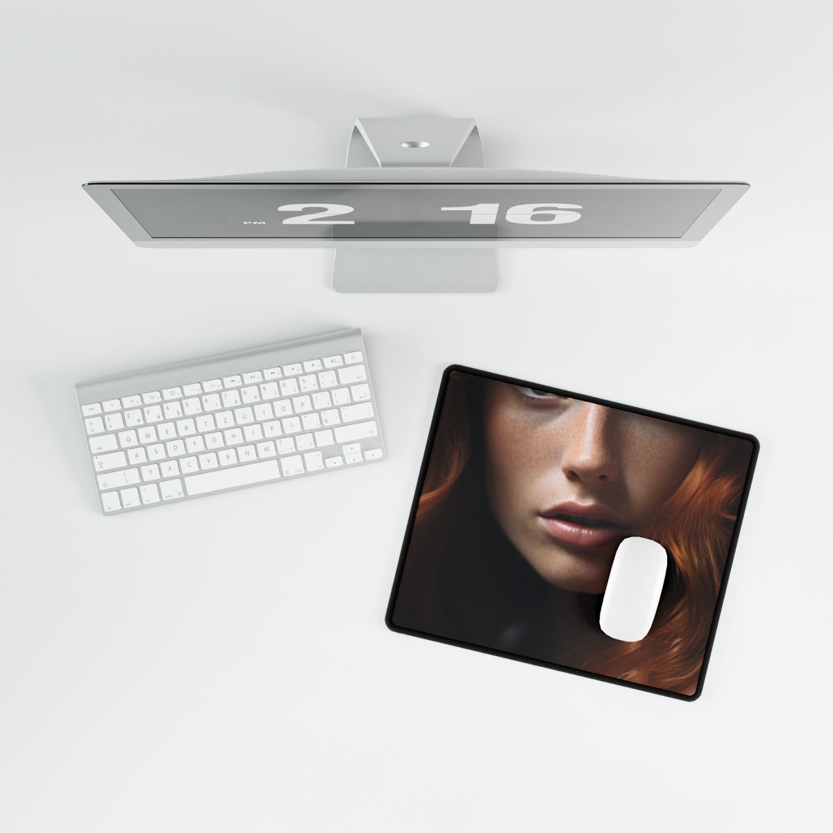 Redhead Woman Portrait: Fair Skin and Dark Hair - Desk Mat