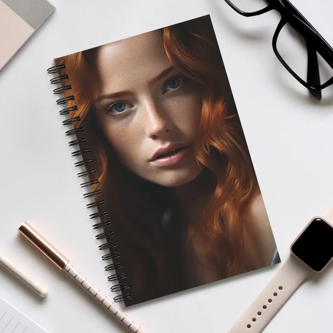 Redhead Woman Portrait: Fair Skin and Dark Hair - Spiral Notebook
