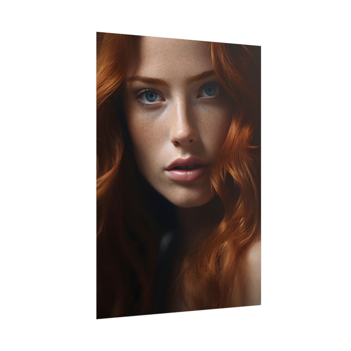 Redhead Woman Portrait: Fair Skin and Dark Hair - Poster