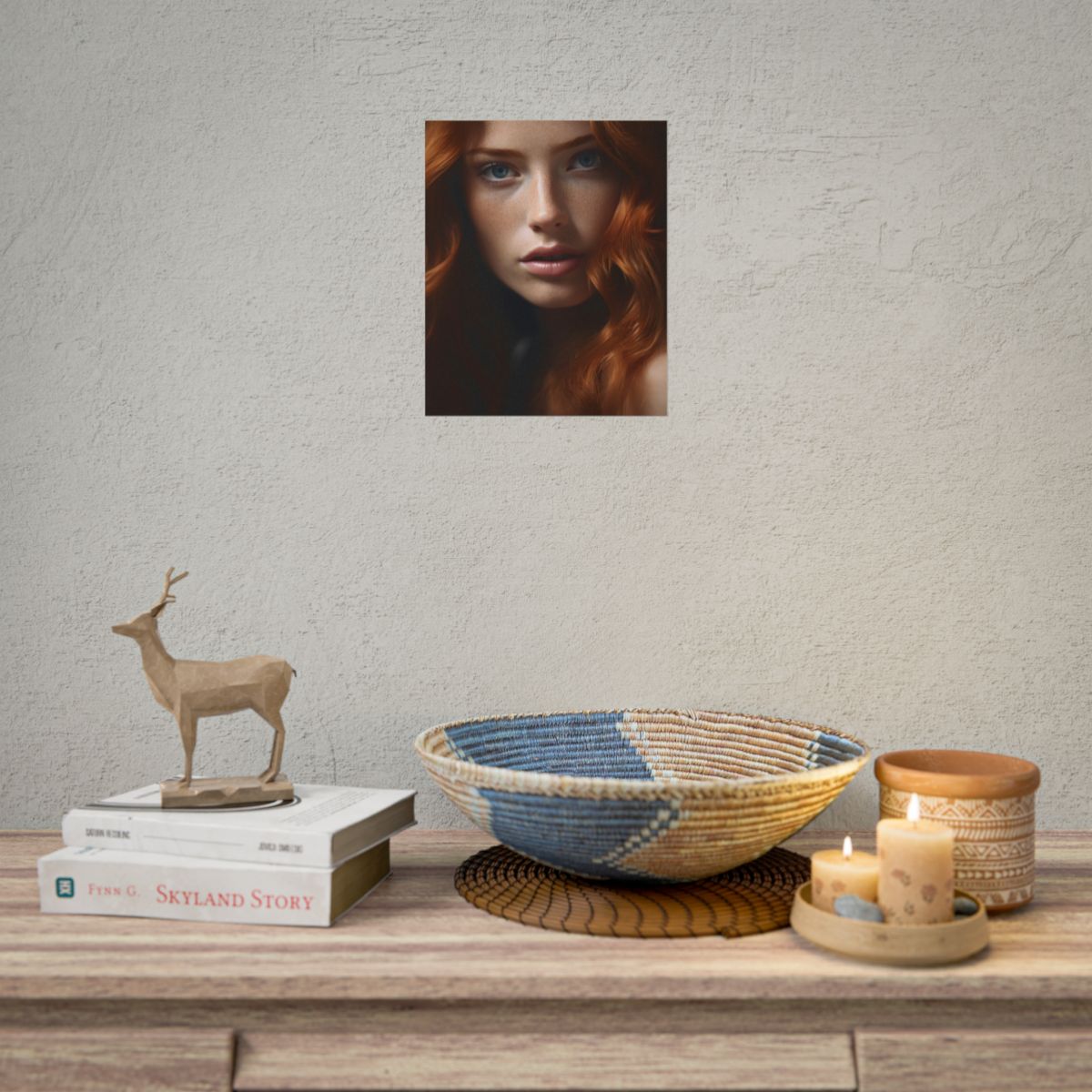 Redhead Woman Portrait: Fair Skin and Dark Hair - Poster