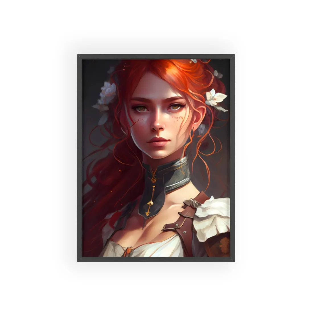 Redheaded Beauty: Formal Portrait in Dark Dress - Framed Poster