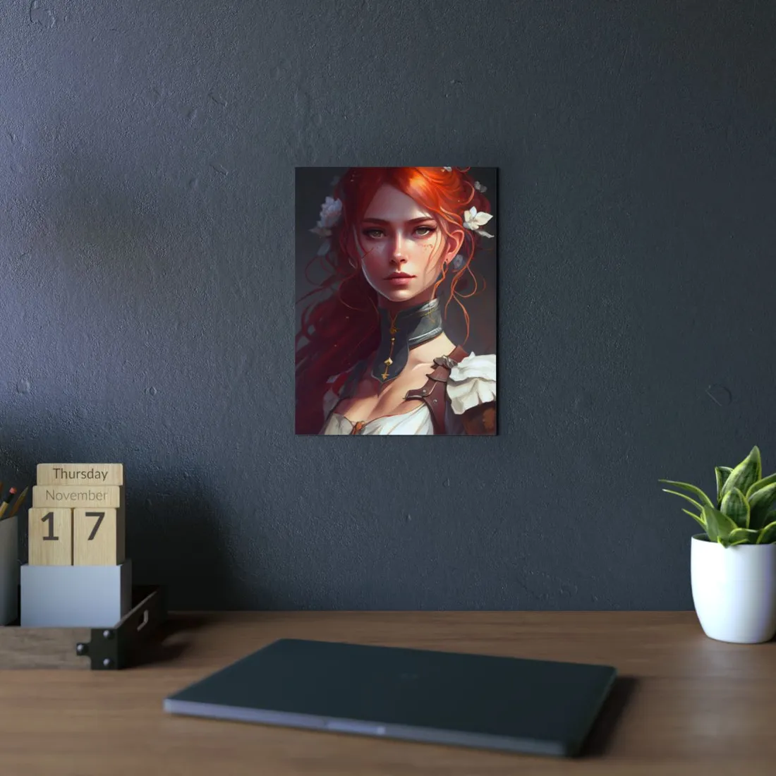 Redheaded Beauty: Formal Portrait in Dark Dress - Metal Poster