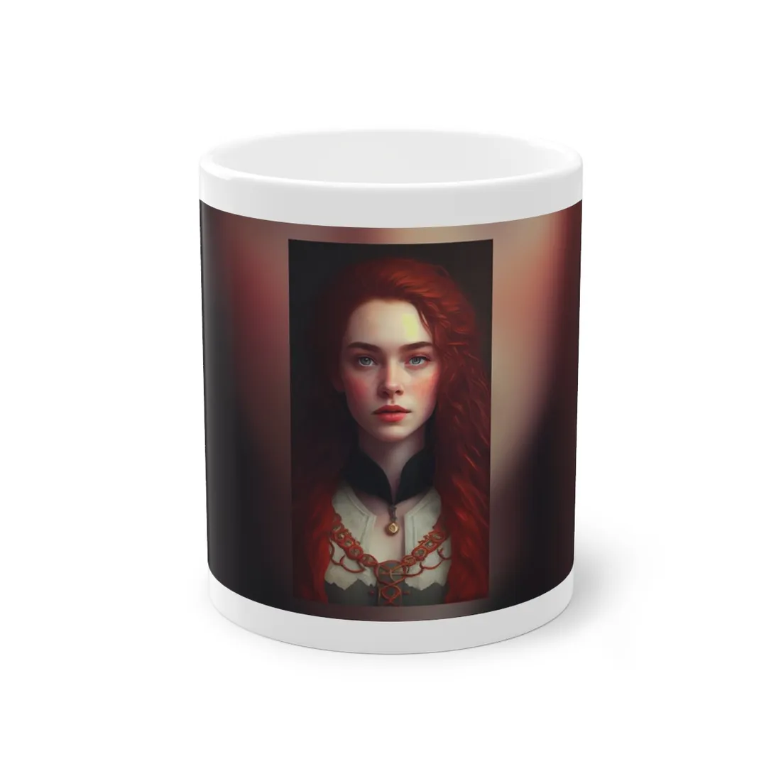 Redheaded Beauty in Red: Elegant Portrait Art - Mug