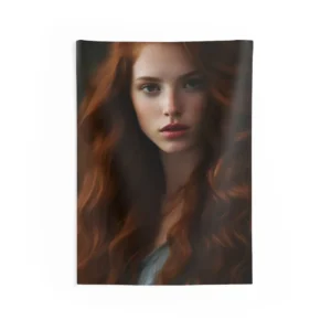 Woman with Long Auburn Hair in Deep Auburn Wall Tapestry