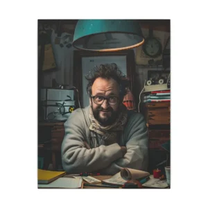 Bearded Man at Cluttered Desk Canvas Print