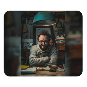 Bearded Man at Cluttered Desk Mouse Pad
