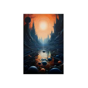 Glowing Sun over Dark Cliffs Metal Poster