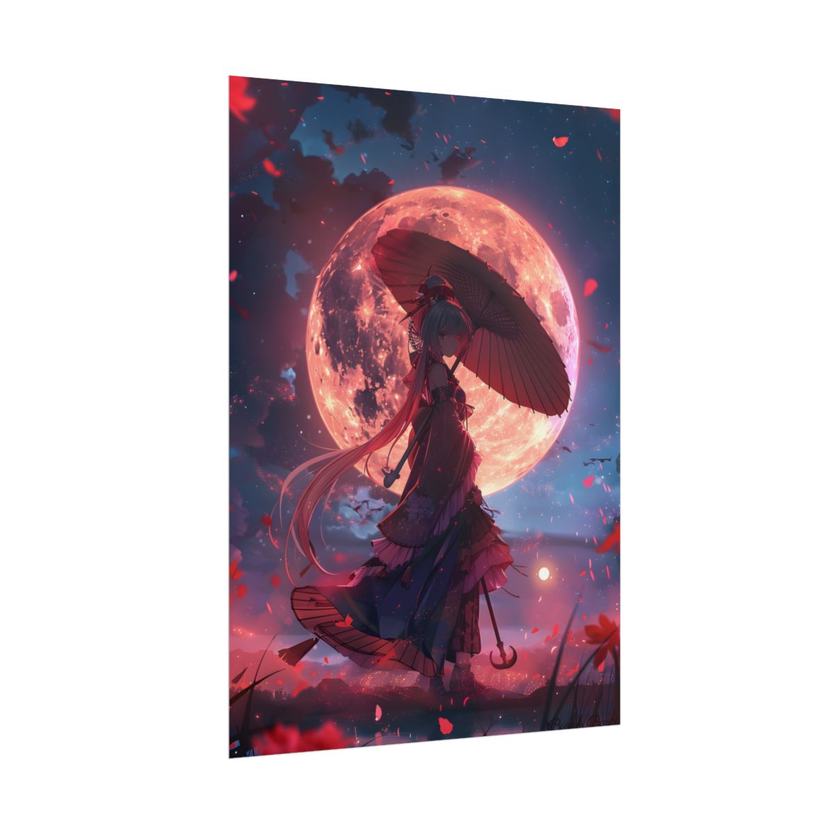 Retro Anime Girl with Umbrella: Rainy Day Artwork - Poster