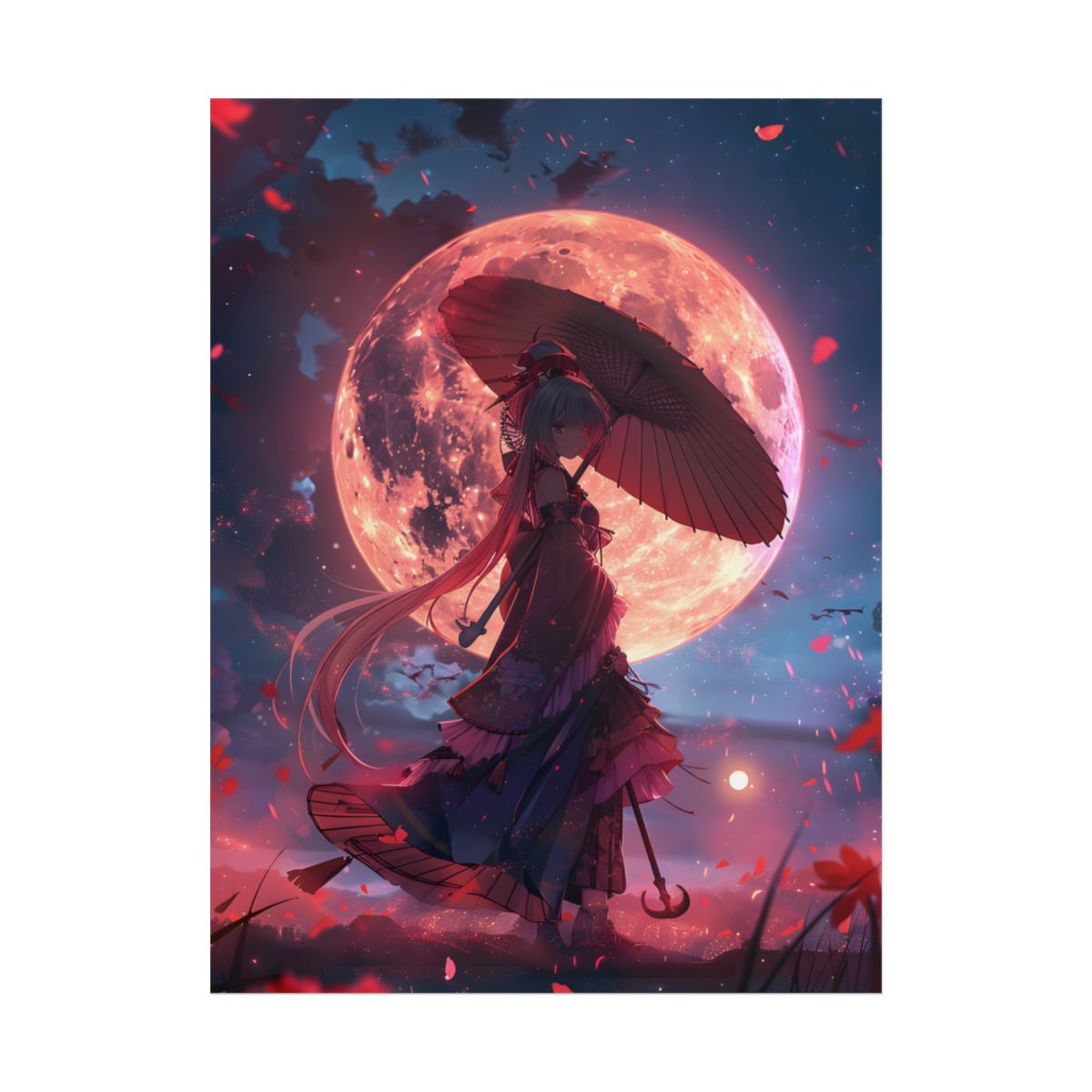 Retro Anime Girl with Umbrella: Rainy Day Artwork - Poster