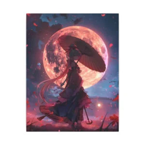 Anime Girl Under Full Moon Canvas Print