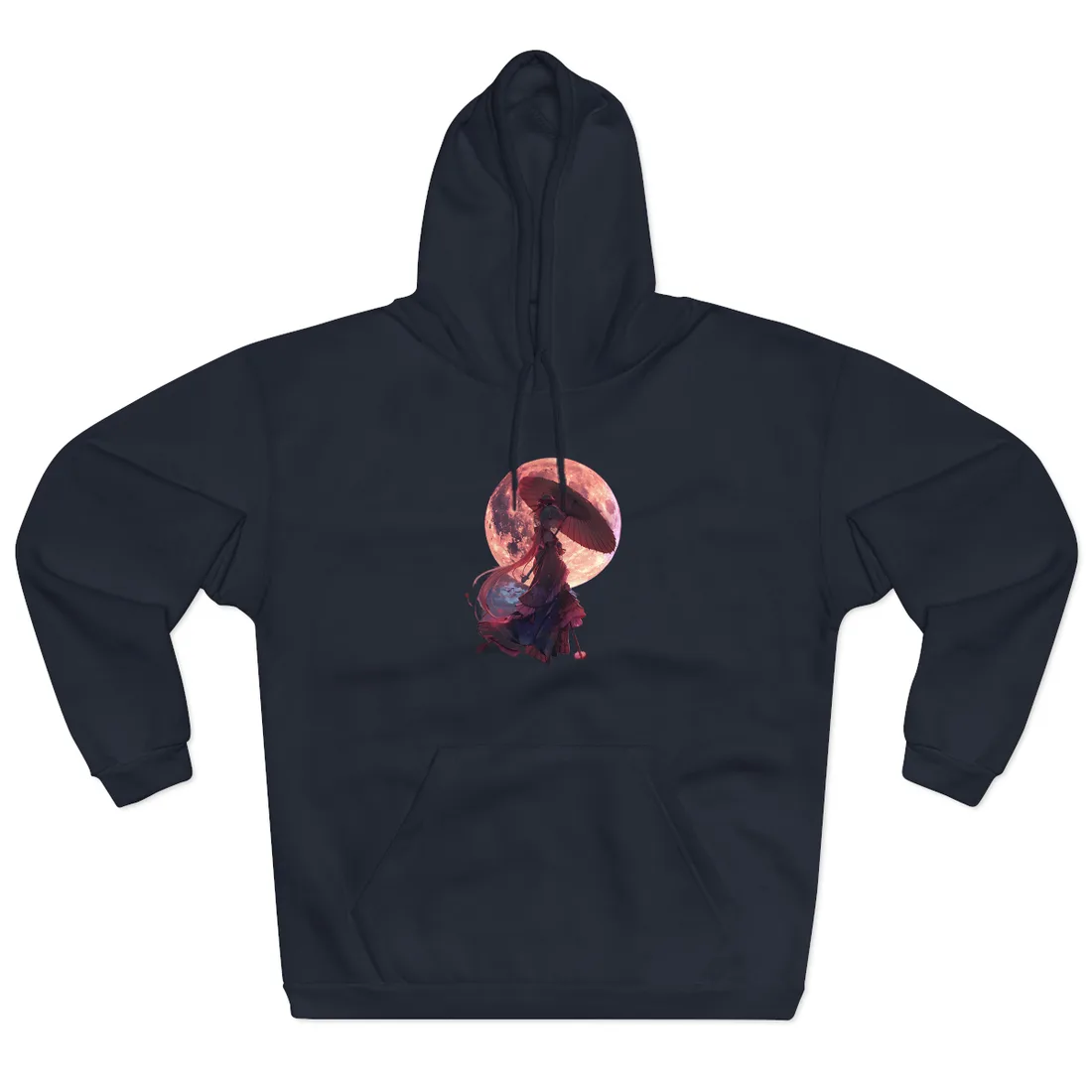 Retro Anime Girl with Umbrella: Rainy Day - Hoodie (Navy)