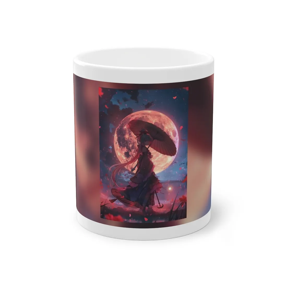 Retro Anime Girl with Umbrella: Rainy Day - Mug