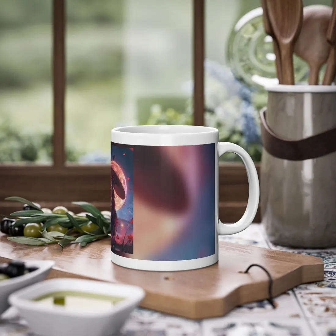 Retro Anime Girl with Umbrella: Rainy Day - Mug
