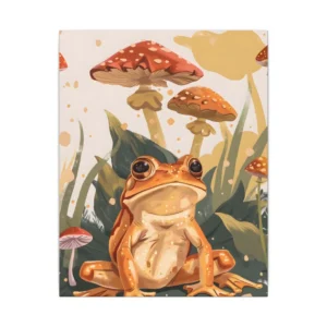 Orange Frog Among Mushrooms Canvas Print