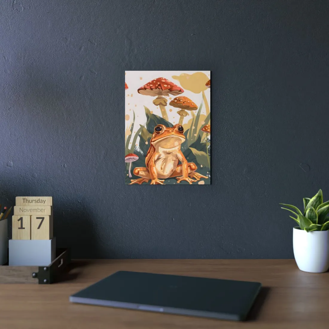 Retro Frog's Smile: Colorful Mushroom - Metal Poster