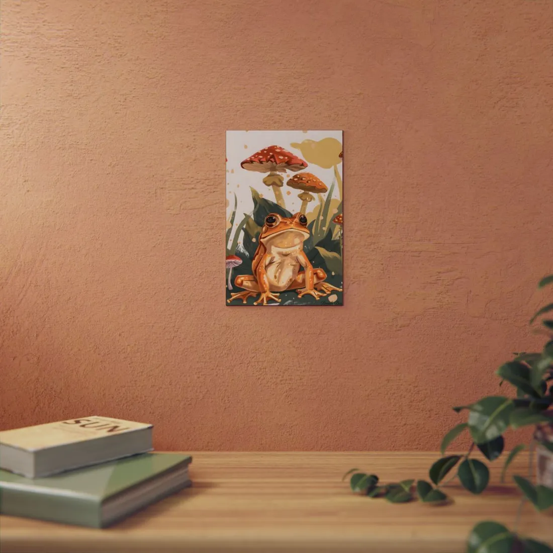 Retro Frog's Smile: Colorful Mushroom - Metal Poster