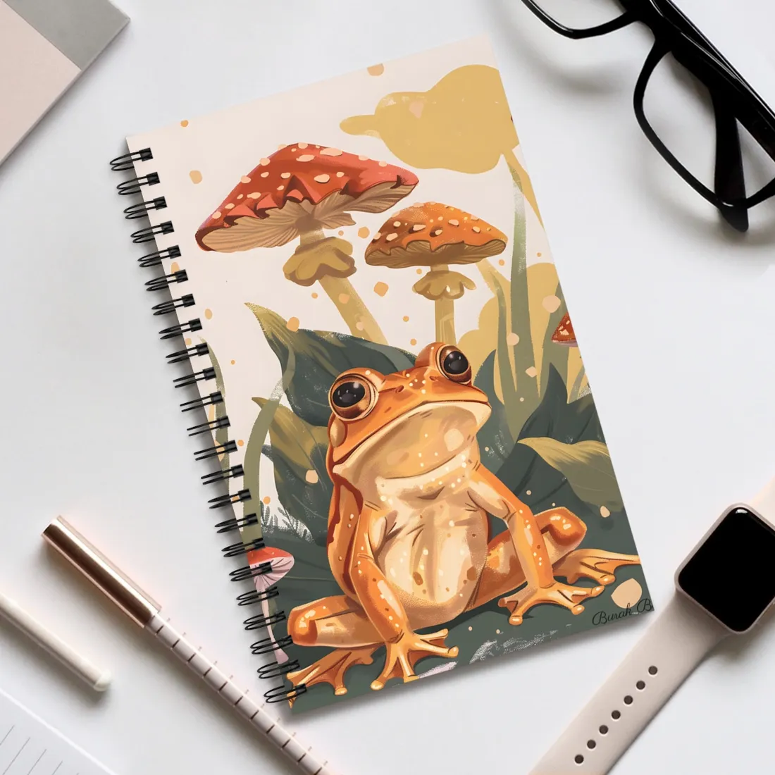 Retro Frog's Smile: Colorful Mushroom - Spiral Notebook