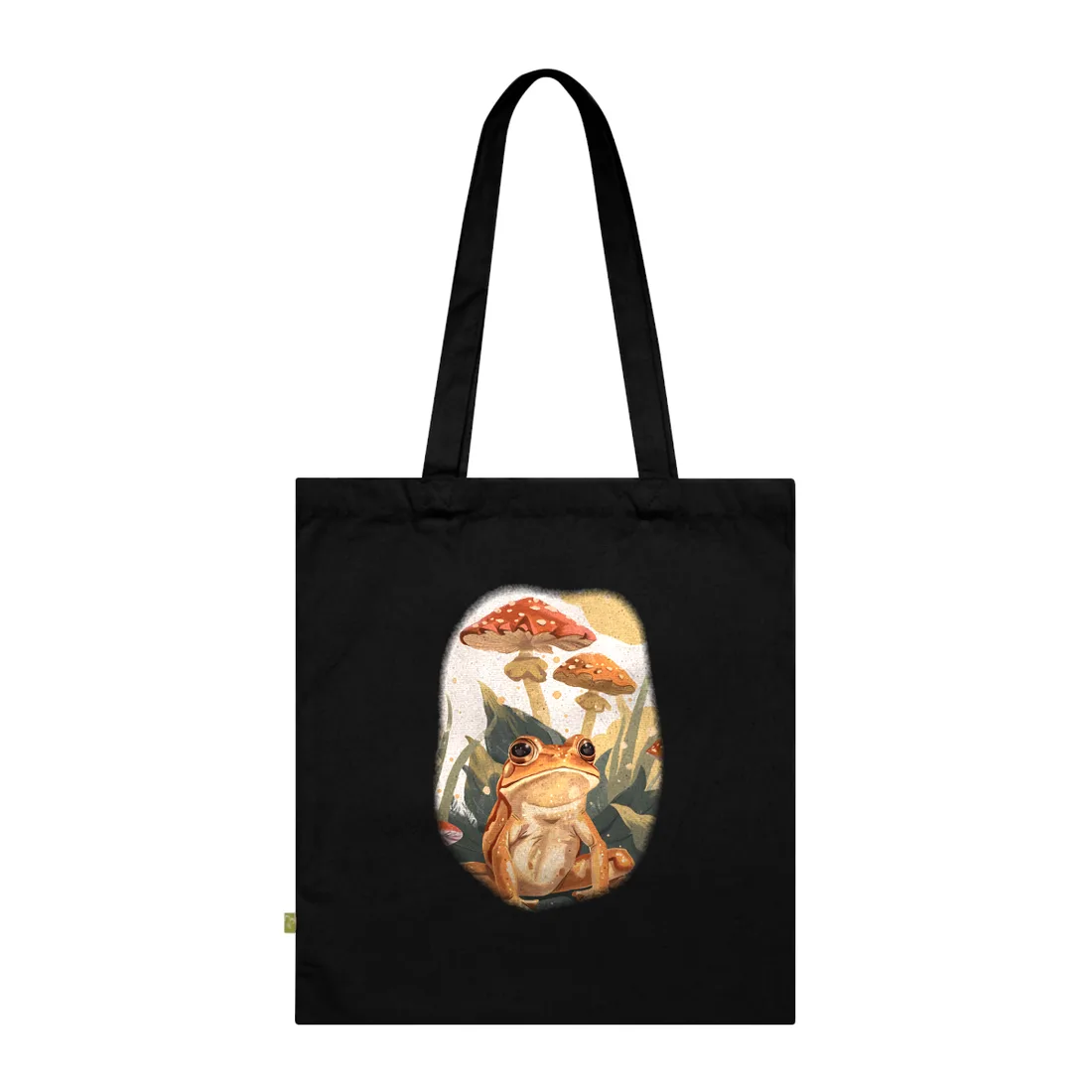 Retro Frog's Smile: Colorful Mushroom - Tote Bag (Black)