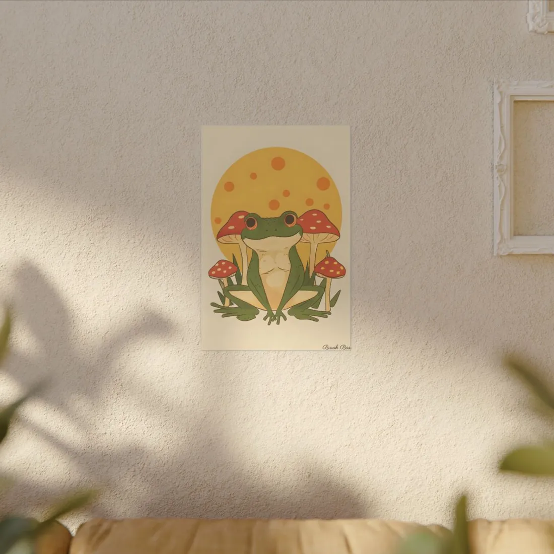 Retro Frog's Sunny Mushroom Meetup: Whimsical - Canvas