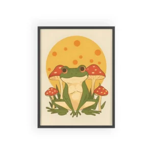 Frog Sitting with Mushrooms Framed Poster