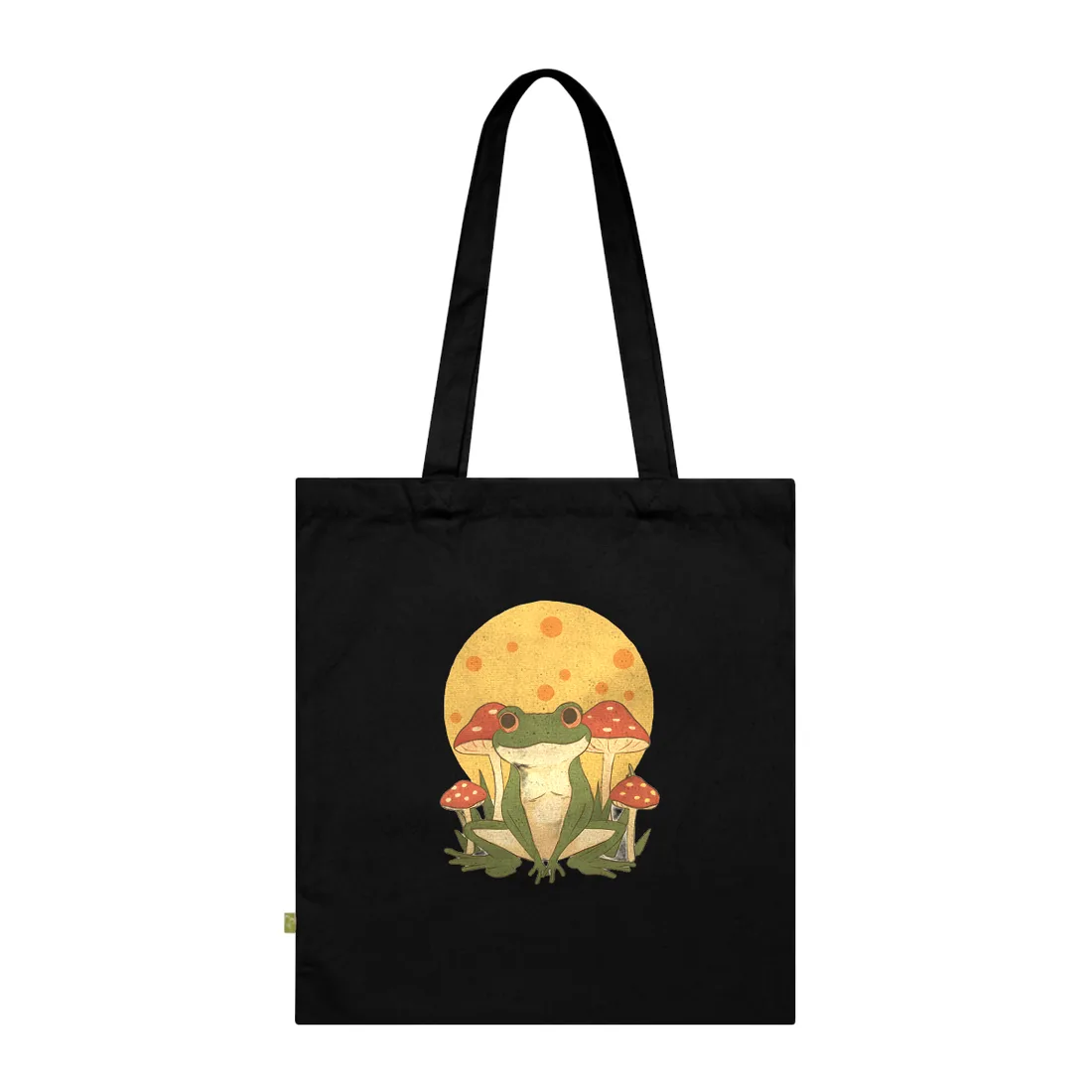 Retro Frog's Sunny Mushroom Meetup: Whimsical - Tote Bag (Black)