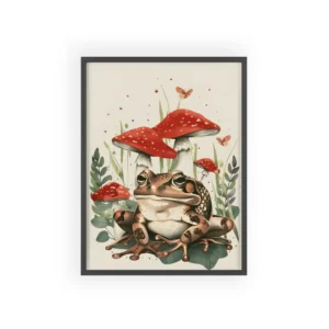 Toad with Red Mushrooms Framed Poster