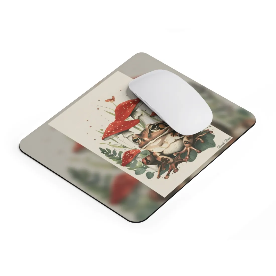 Retro Frog Smile: Colorful Mushroom Friends - Mouse Pad