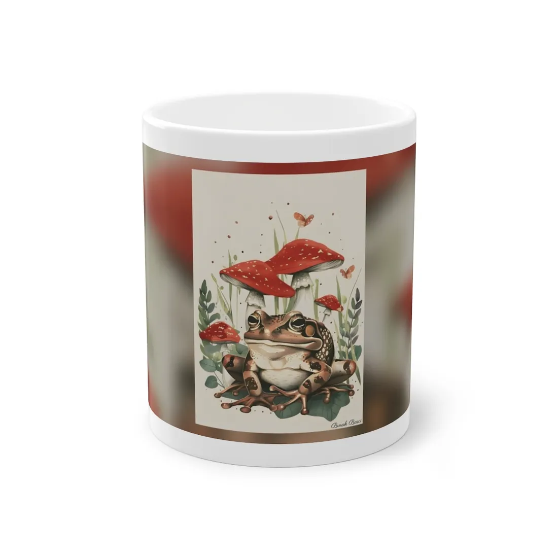Retro Frog Smile: Colorful Mushroom Friends - Mug