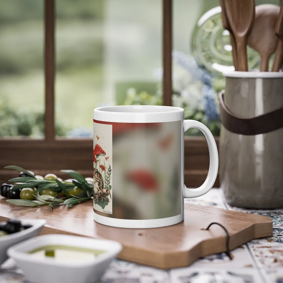 Retro Frog Smile: Colorful Mushroom Friends - Mug