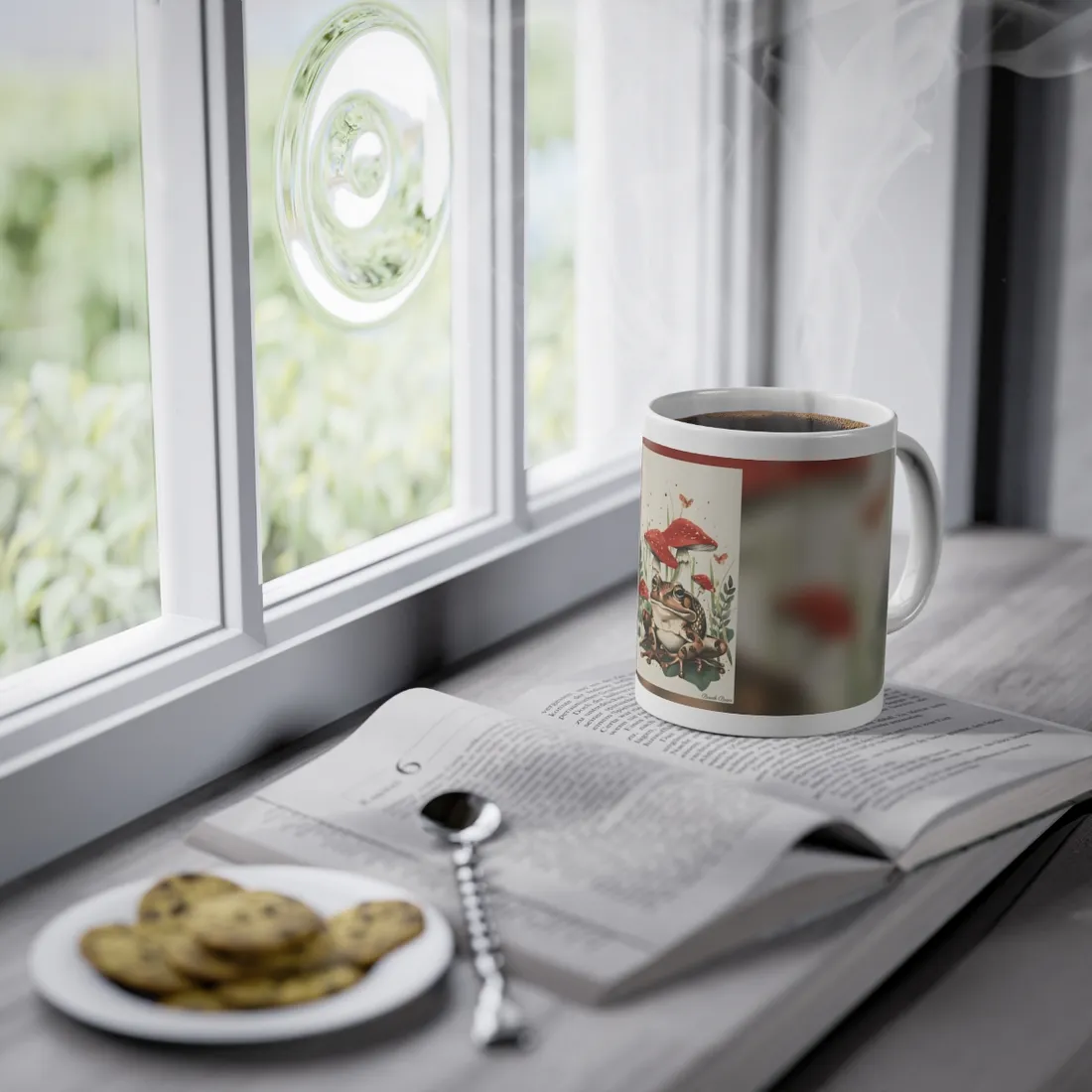 Retro Frog Smile: Colorful Mushroom Friends - Mug