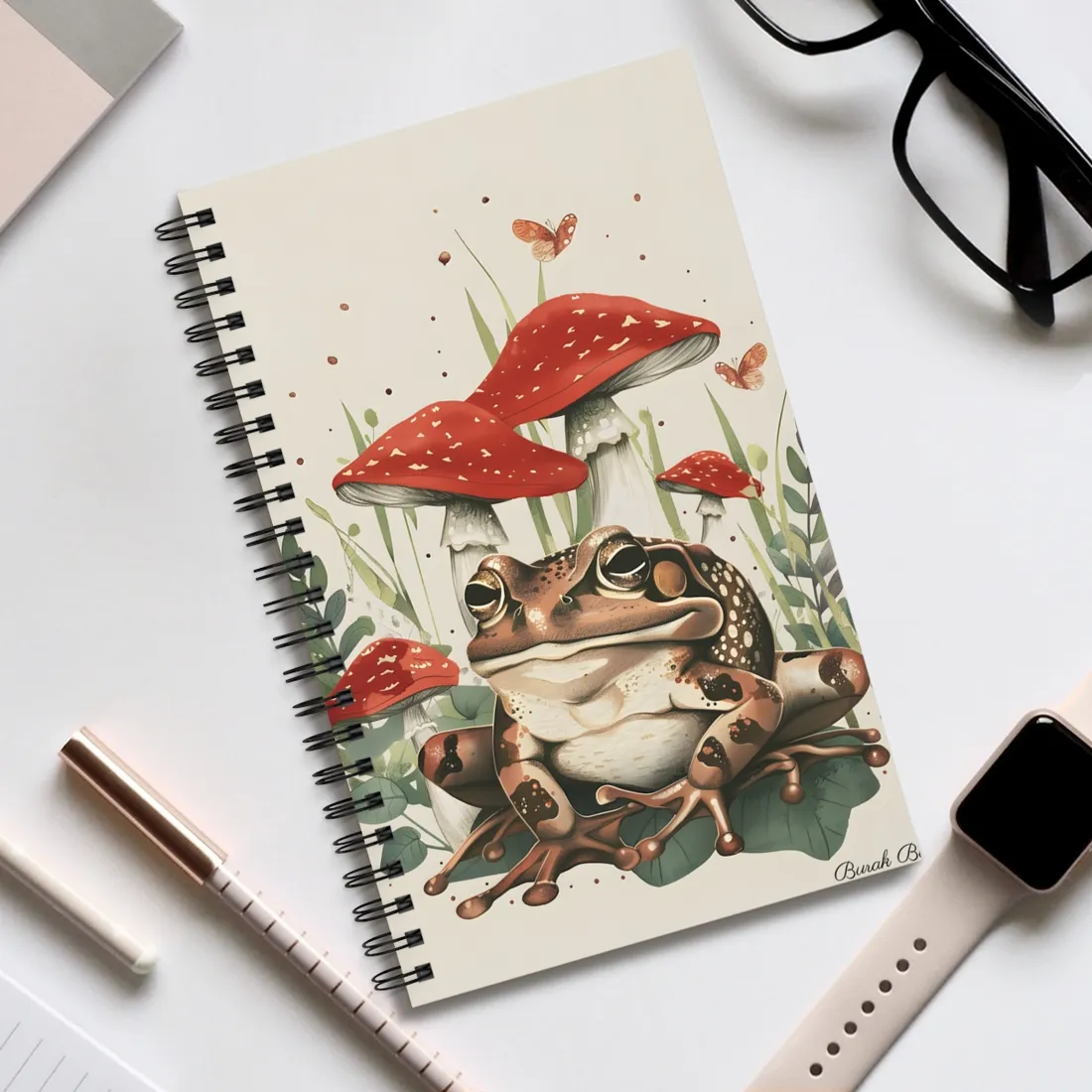 Retro Frog Smile: Colorful Mushroom Friends - Spiral Notebook