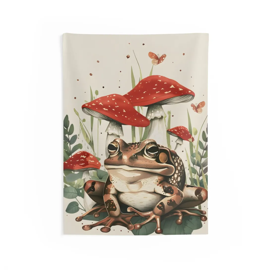 Retro Frog Smile: Colorful Mushroom Friends - Wall Tapestry