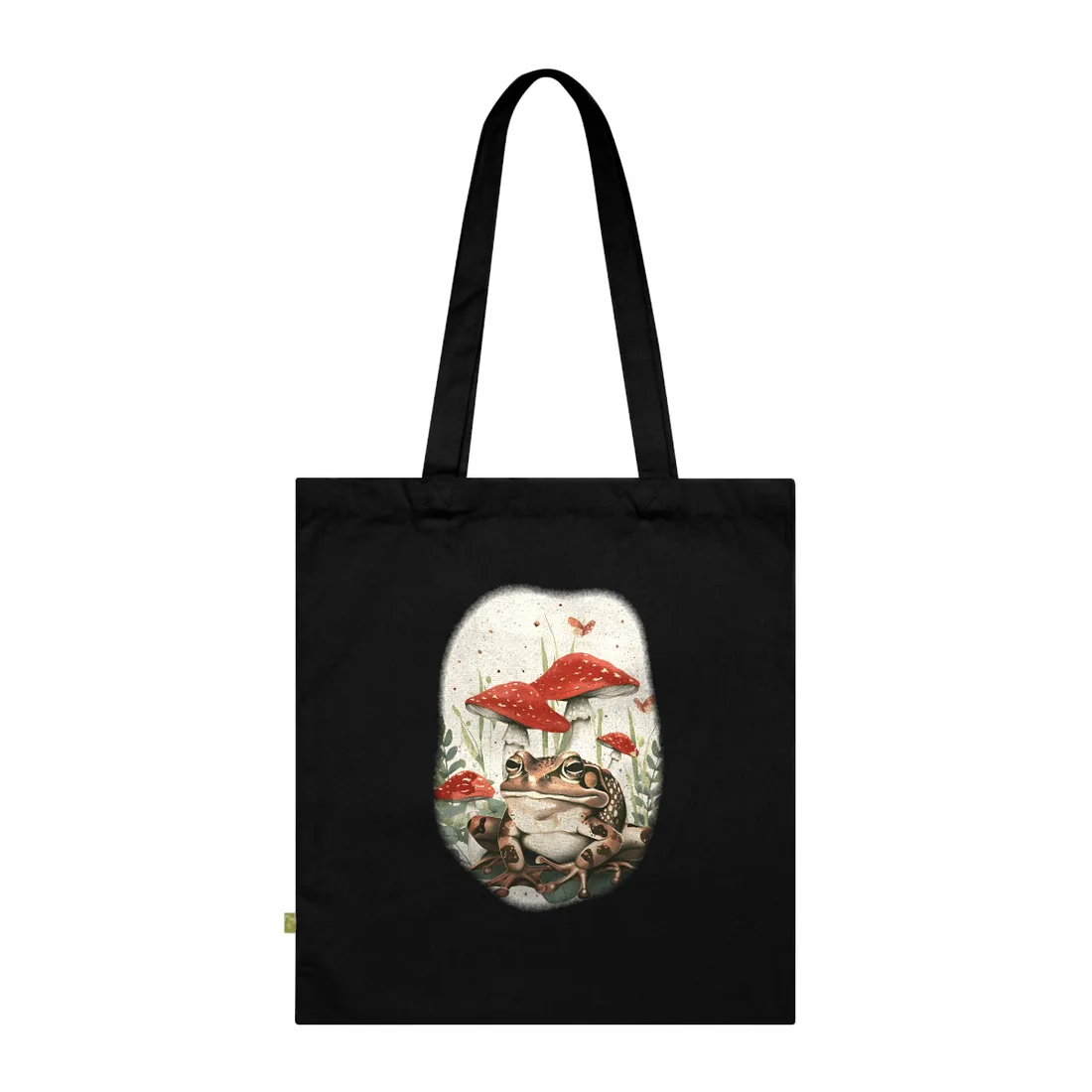 Retro Frog Smile: Colorful Mushroom Friends - Tote Bag (Black)